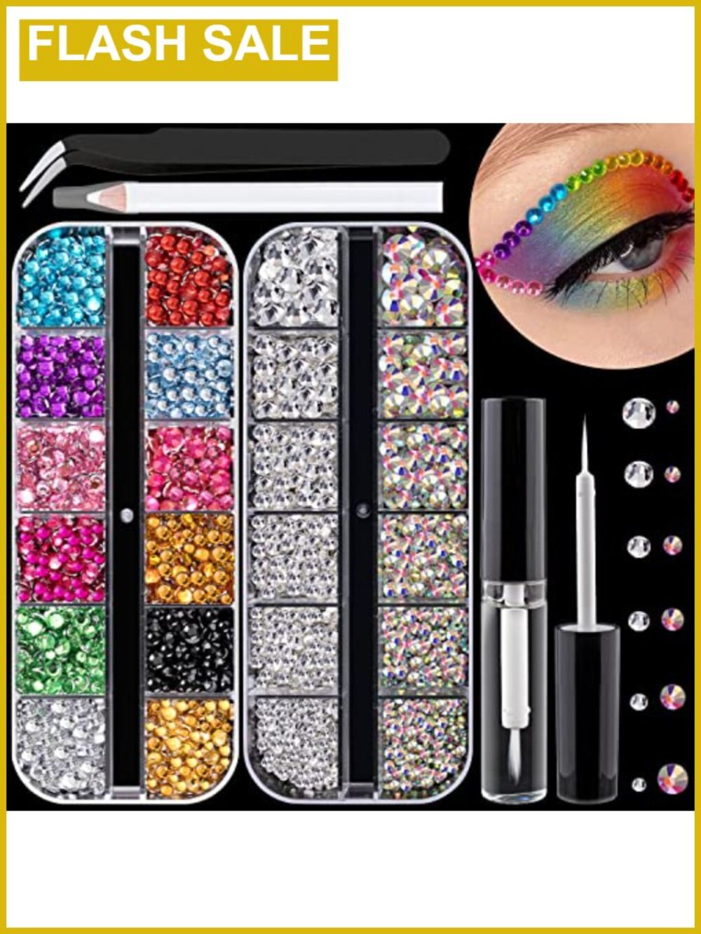 Flat Back Rhinestones Set with Glue Picker Pencil Tweezer for Nail Art Face Gems